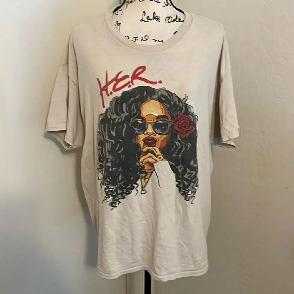 H.E.R. Music Artist White Pullover Graphic Shirt Concert Festival